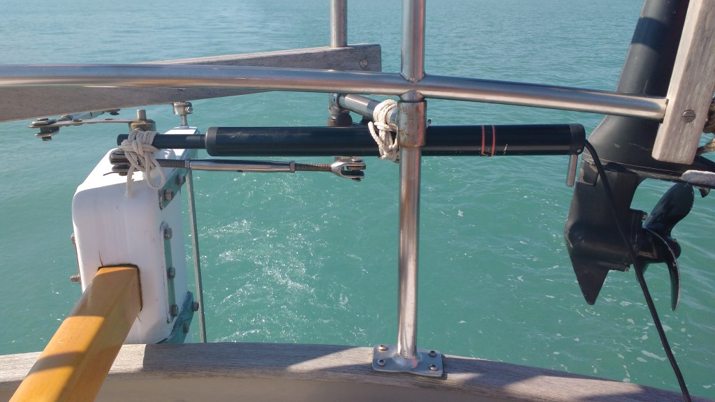 Tiller Drive Ram Connected to Rudder Trim Tab