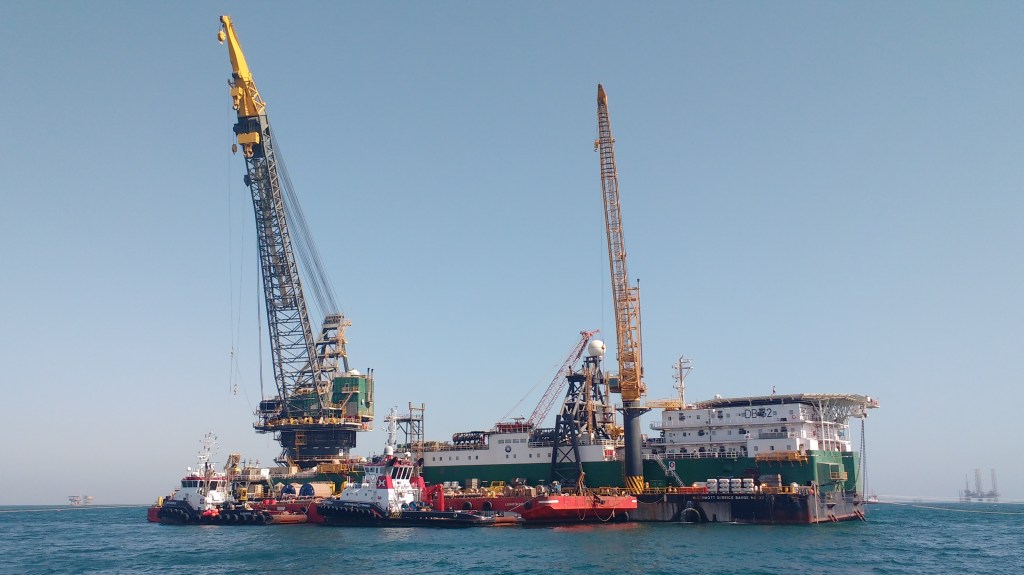 Work Barge Offshore Saudi Arabia. Photo Ray Penson. Sailing Yacht Truce.