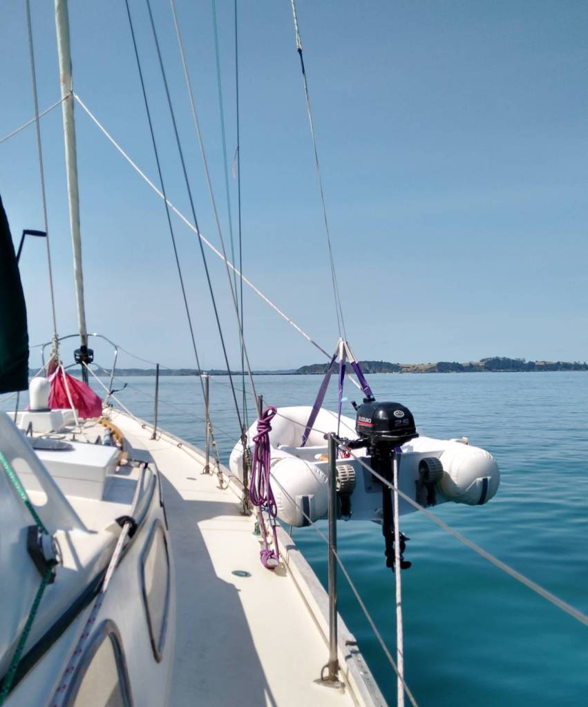 Dinghy secure alongside at deck level. Photo Ray Penson