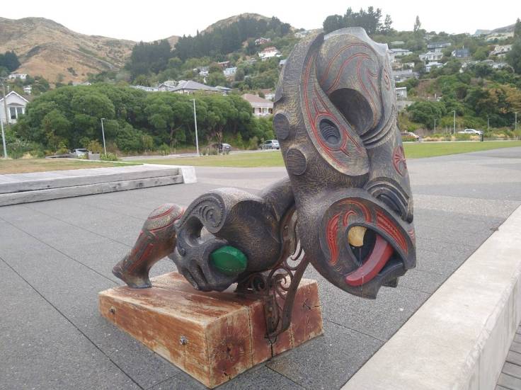 Wooden Carving watching over Te Ana Marina Photo Ray Penson