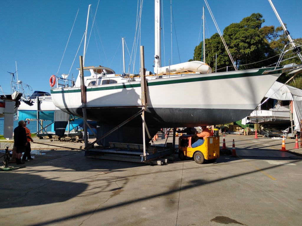 Launching day, moving to the slipway at Goldhole. Photo Ray Penson