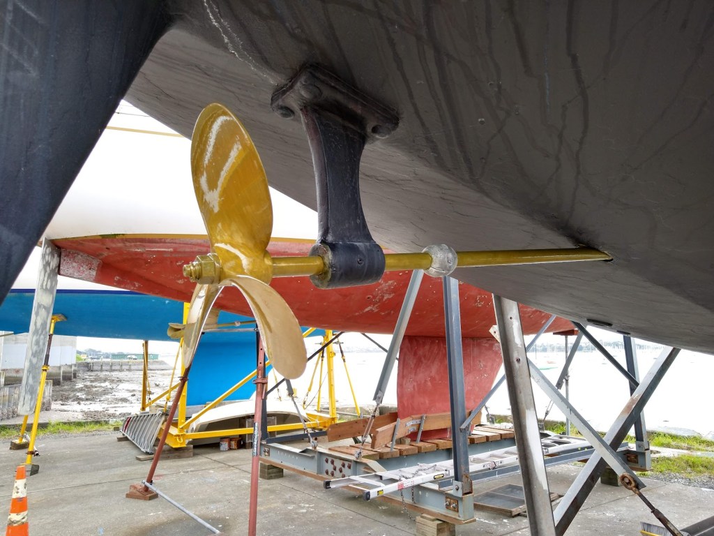 Propellor and Shaft with new Propspeed ready for the water. Photo Ray Penson