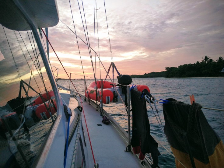 Sunset in the Lee of Trewangan Island. Photo Ray Penson