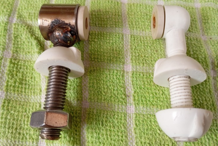 Fabricated toilet part alongside the remaining original part. Photo Ray Penson