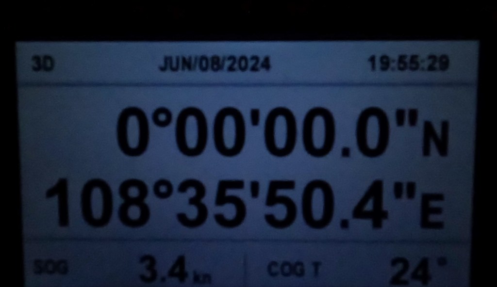 Crossing the equator, South to north. Photo Ray Penson