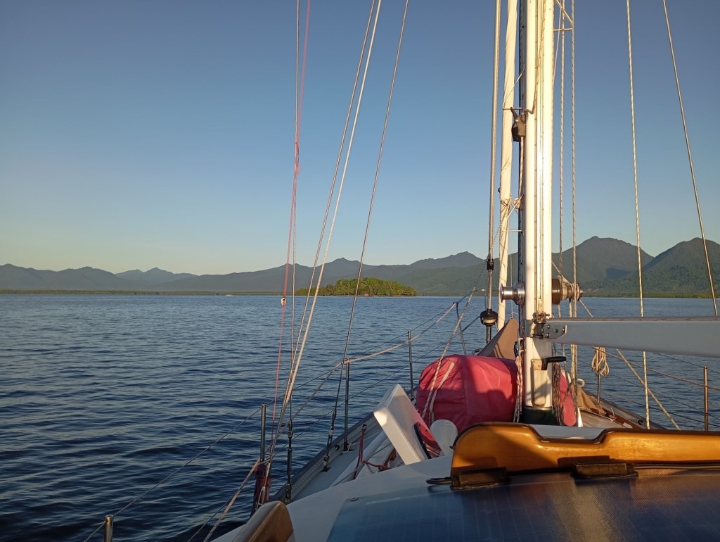 Moored in Puerto Princesa and sails off for repairs ashore. Photo Ray Penson