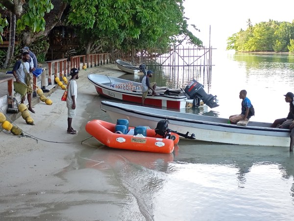 Getting ready to take the Banana Boat to Kavieng Town for inward Clearance. Photo Ray Penson