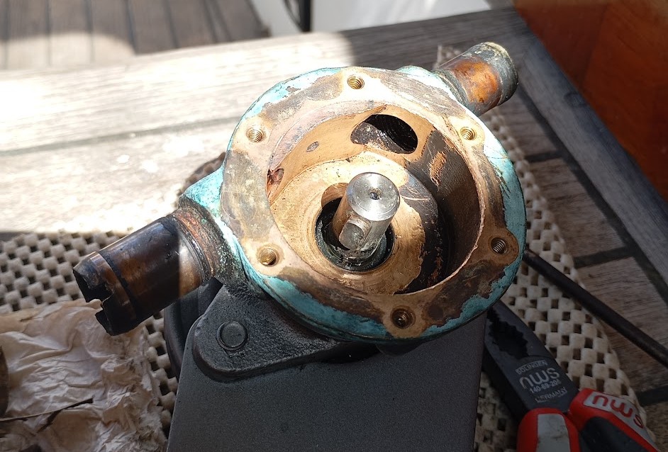 Raw Water Pump about to receive a new impeller. Photo Ray Penson